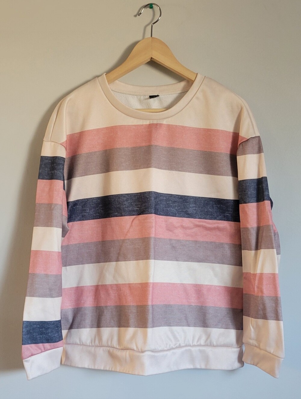 Shein Woman's Striped Crewneck Sweater - Pink, Blue & Beige (S) (1039)